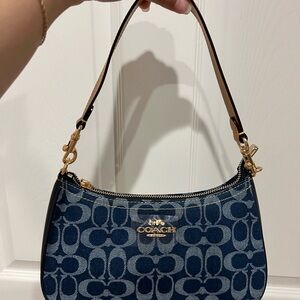 Coach Navy and Gold Signature Shoulder Bag